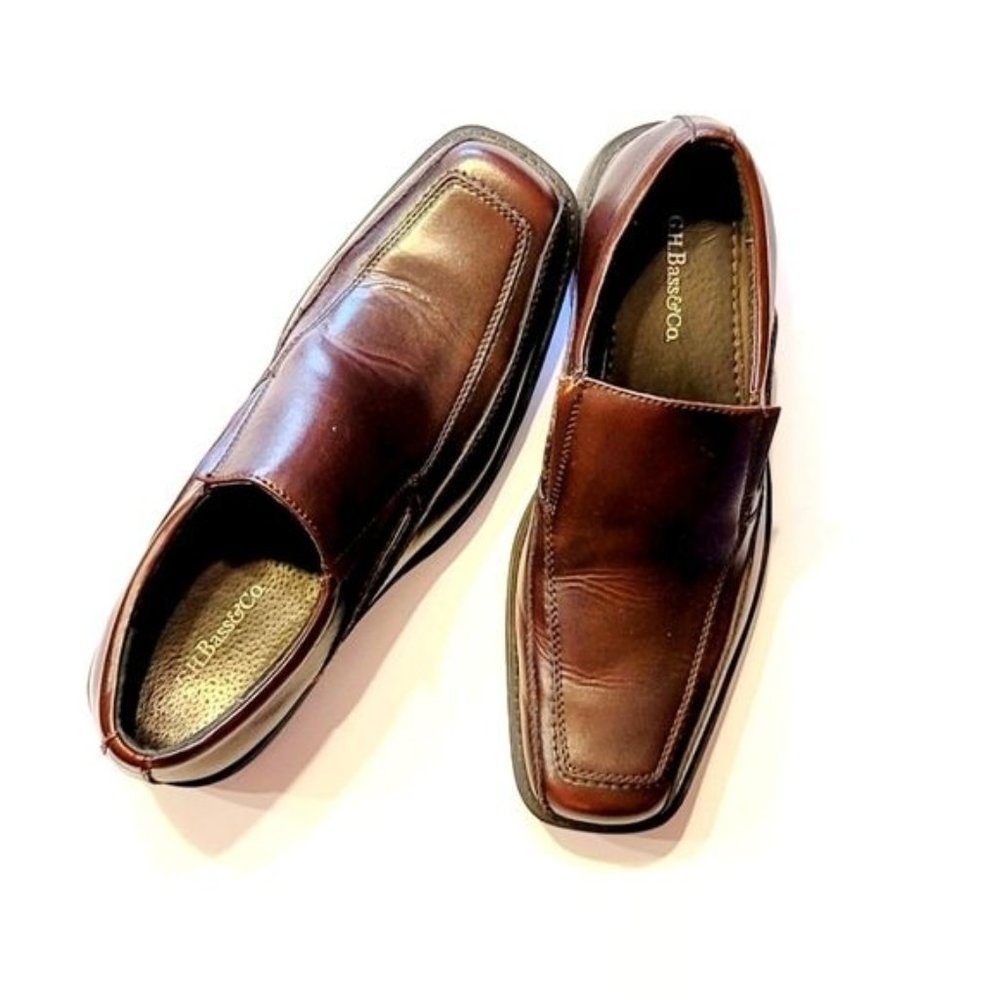G.H. BASS & CO Brown Leather Square Toe Slip On Loafers  Men's 8.5